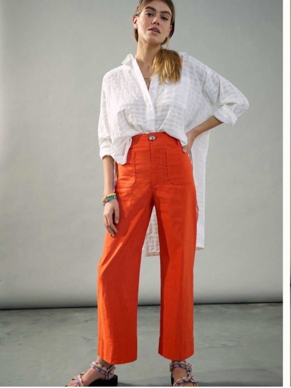 Anthropology Maeve Tomato Juice High-Rise Linen Wide-Leg Pants Size 27 BRAND NEW
